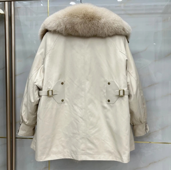 Women Parka Fashion Coat Thick Natrual Real Rabbit Fur Liner With Real Fox Fur - Picture 2 of 8